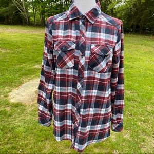 CI SONO TOP BUTTON DOWN BLOUSE RED WHITE BLUE PLAID SIZE M